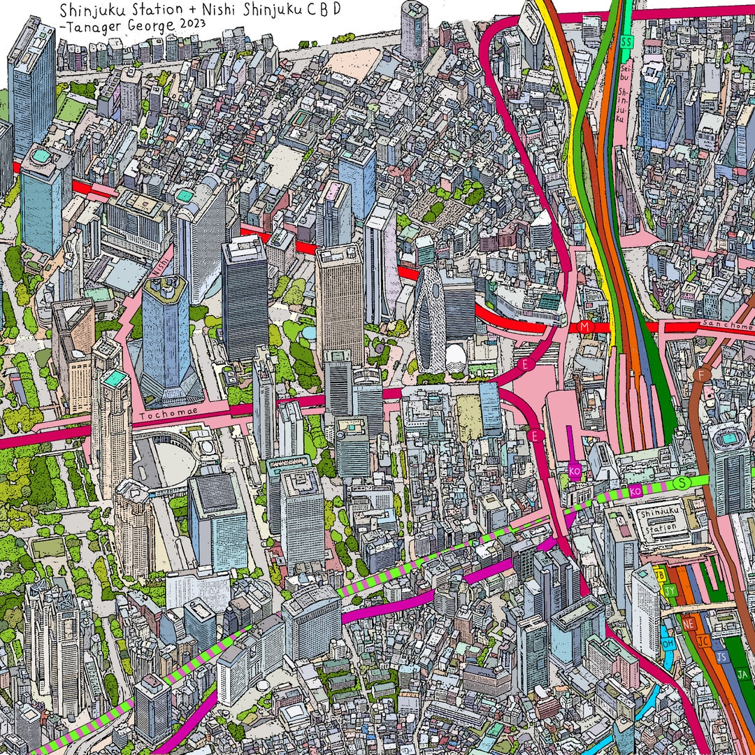 Shinjuku Station Map Illustration Tokyo Metro Etsy
