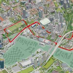 Mappa del circuito di F1 di Singapore, Gran Premio di Singapore 2023, 18 x 24 pollici