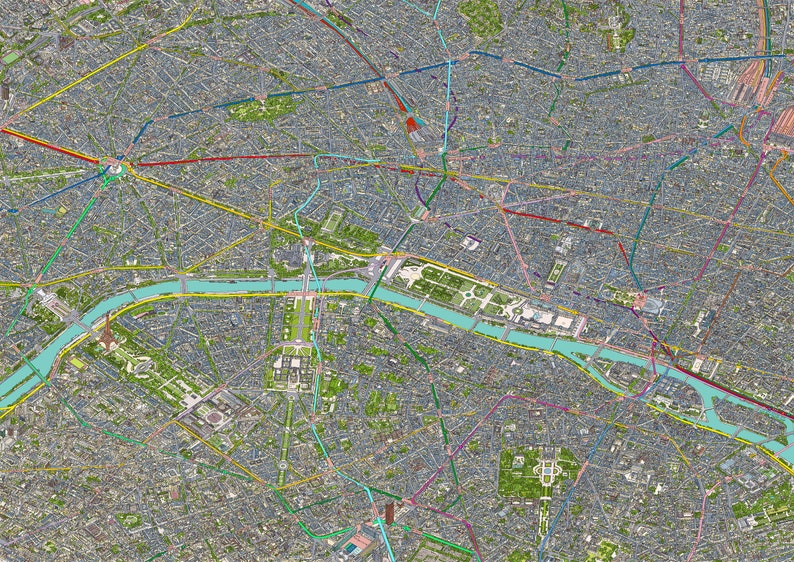 Map Of Paris 119 X 85 Cm Large map of Paris Metro and RER image 1