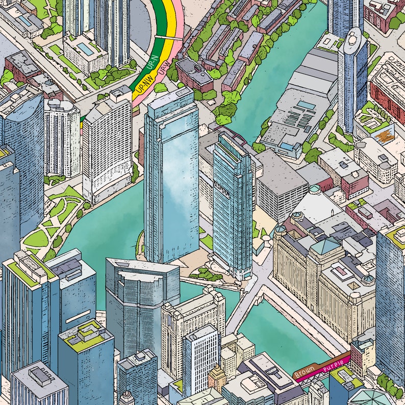 Map Of Chicago Loop 33 X 46.5 inches with Transit image 4