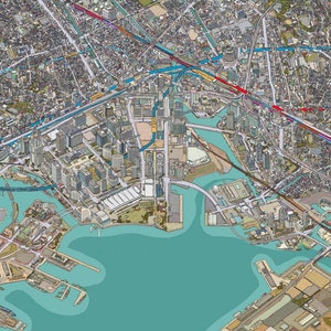 Landkarte von Yokohama Japan. 68 x 20 Zoll Transit Karte