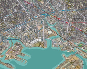 Map of Yokohama Japan. 28&quot; X 20&quot; Transit Map