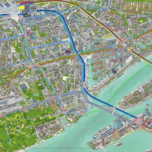 Kaart van Rotterdam met OV-lijnen en gebouwen van 20 x 28 inch
