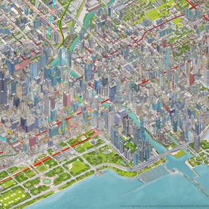Map Of Chicago Loop 33 X 46.5 inches with Transit image 1