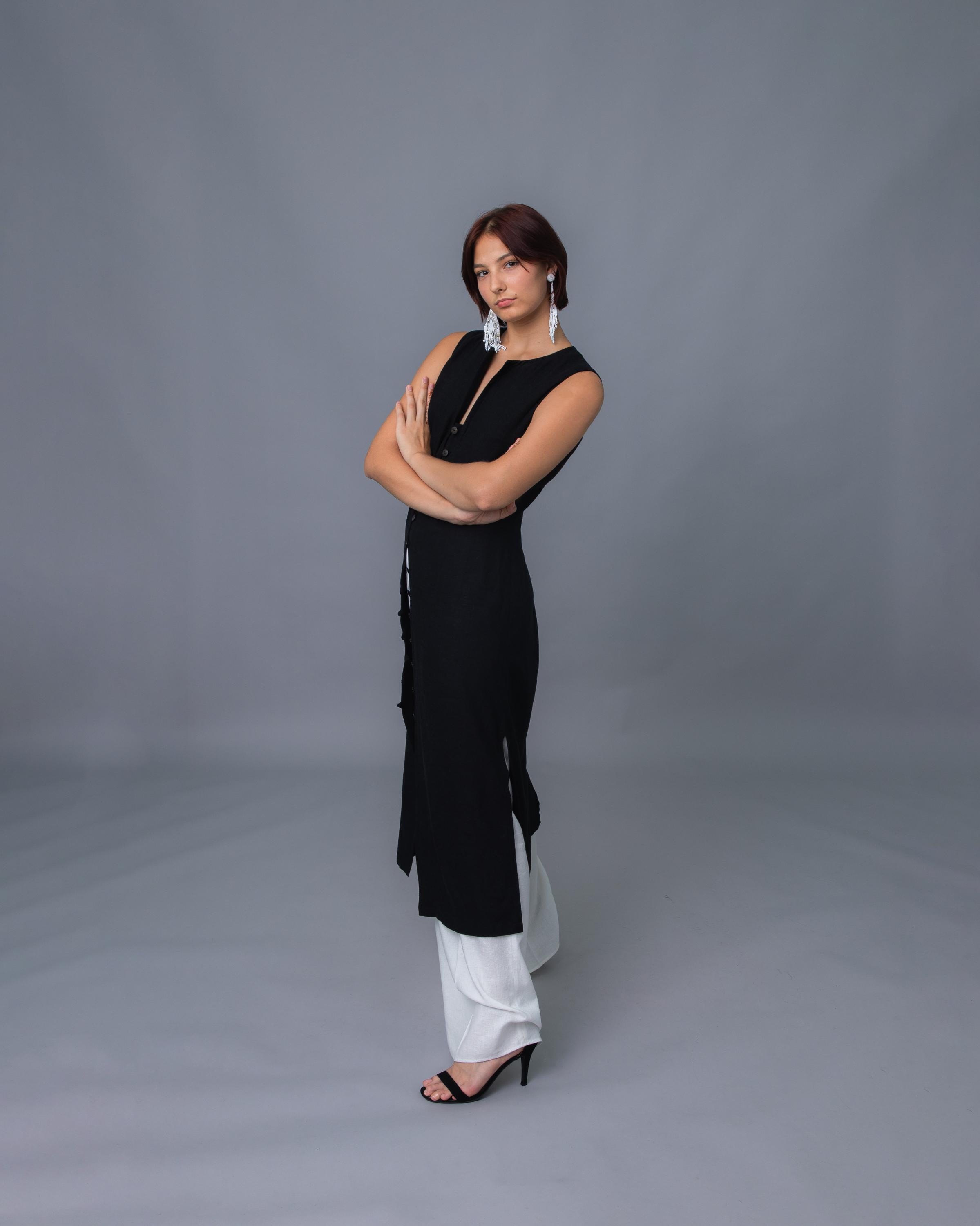 long black vest dress Long Black Vest / Elongated /dress Vest/ Elegant/ Business Casual/