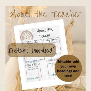 About the Teacher | Classroom posters | Teacher decor | Classroom sign | About the teacher | Rainbow classroom | boho classroom