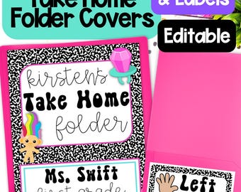 Retro Editable Take Home Folder Covers and Labels (PPT & PDF)