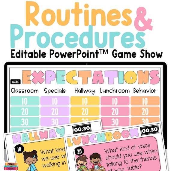 Kindergarten Classroom Game: Routines & Rules PowerPoint (Editable Digital Download