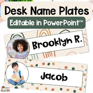 Editable Desk Plates with Photos Desk Name Tags Kindergarten Boho Name Tags Desk Name Tags Classroom Desk Name Plates Classroom