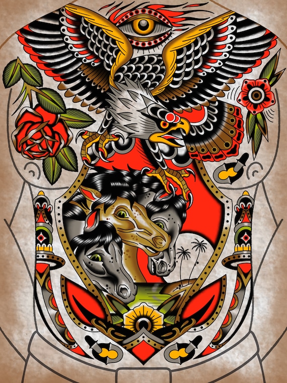 Trad Full Front Print / Tattoo Flash Art by Zack Taylor / 18” X 24