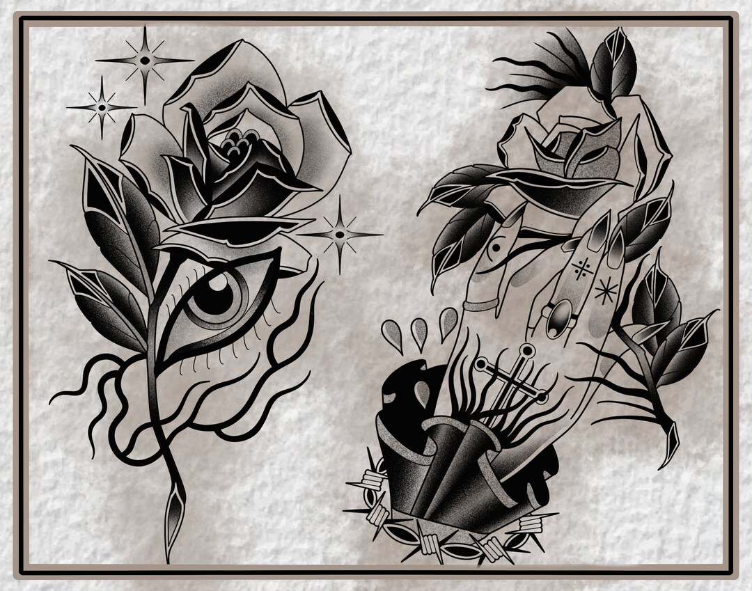 Black Roses Print / Tattoo Flash Art by Zack Taylor / 11”x14” Print Non ...