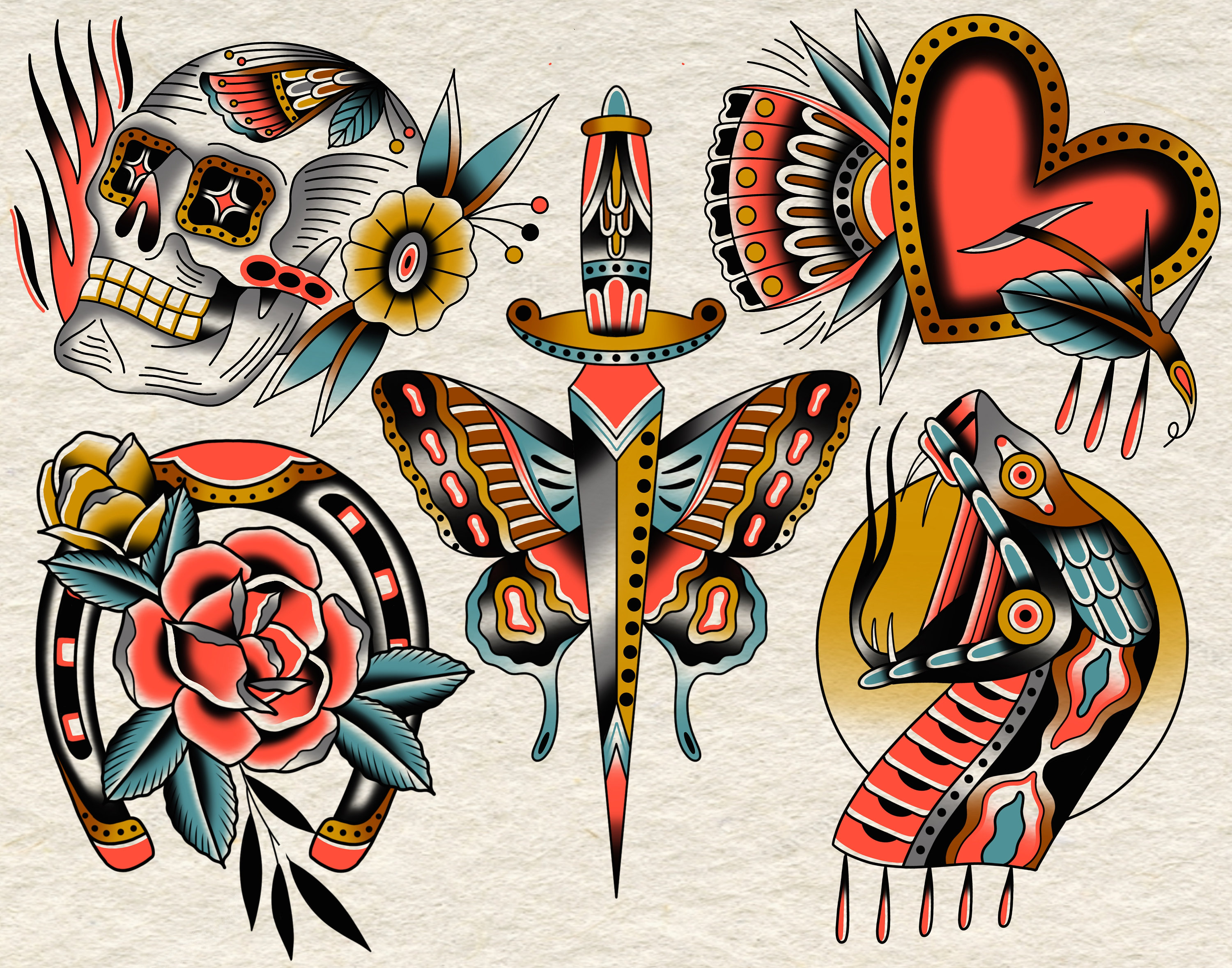 Skully and Friends Print / Tattoo Flash Art by Zack Taylor / 11