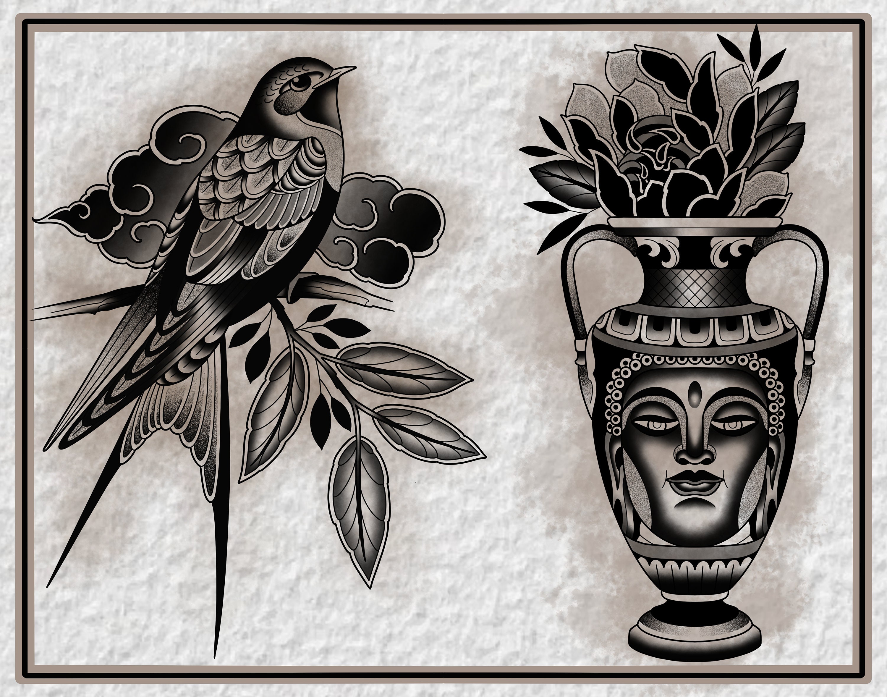 Bird and the Vase Print / Tattoo Flash Art by Zack Taylor / 11”x14