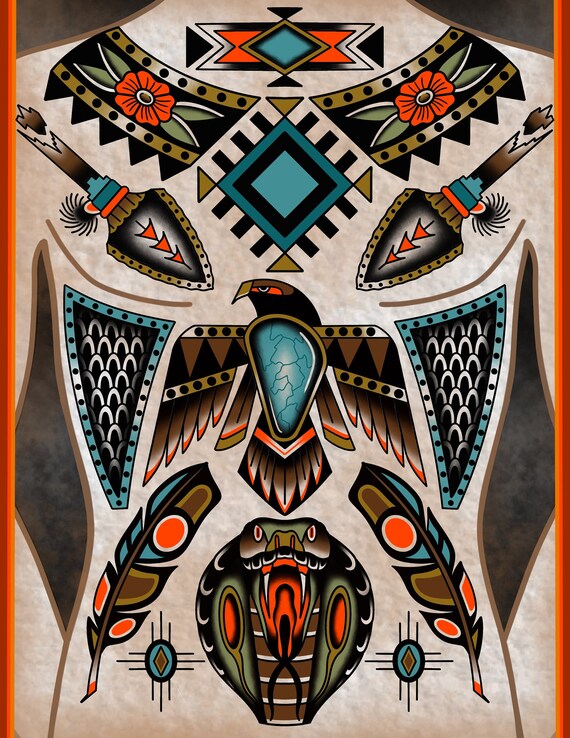 Southwestern Frontpiece Print / Tattoo Flash Art by Zack Taylor