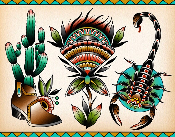 Desert Life Flash / Tattoo Flash Art by Zack Taylor / 11”x14