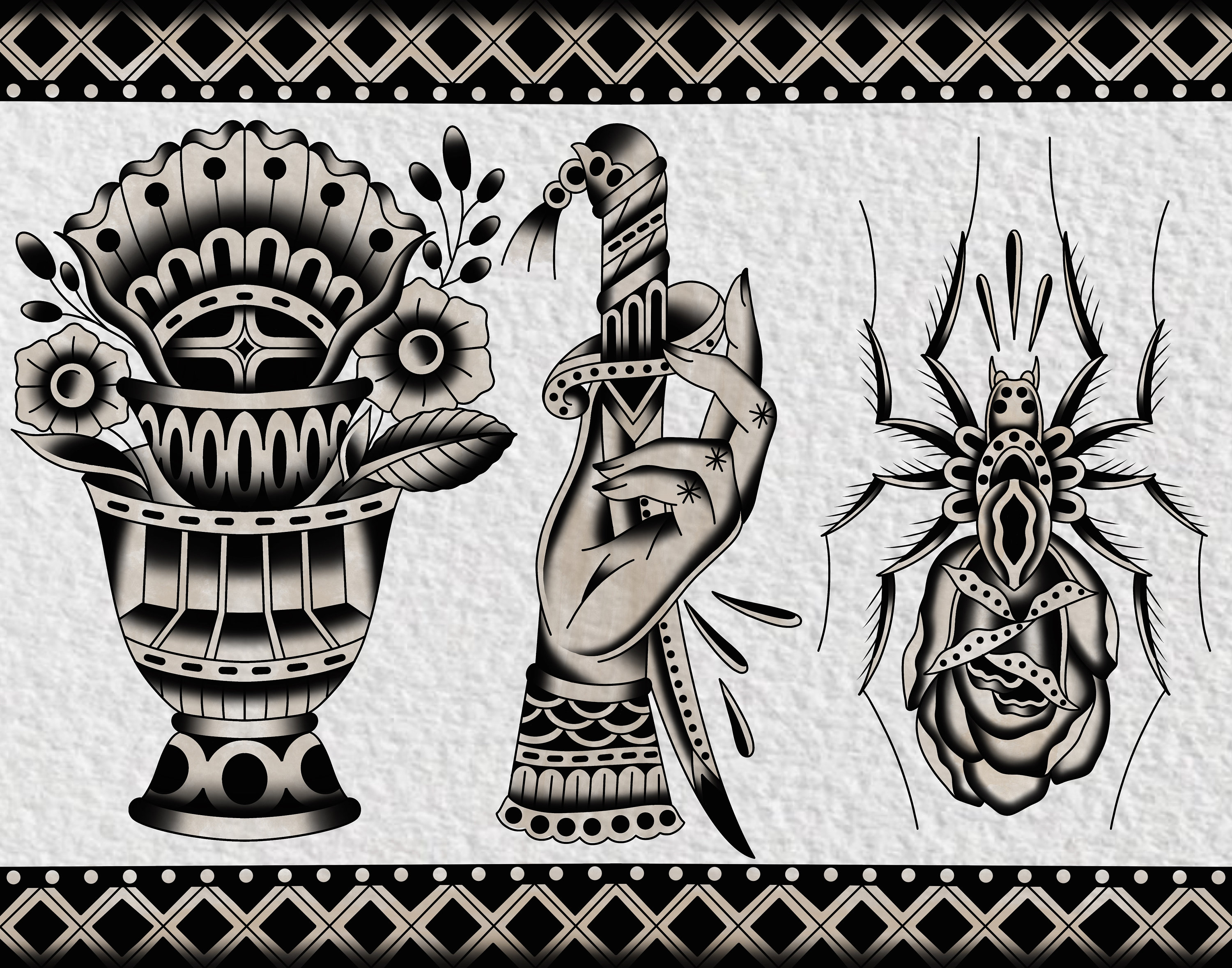 black-and-grey-print-tattoo-flash-art-by-zack-taylor-11-x14-print