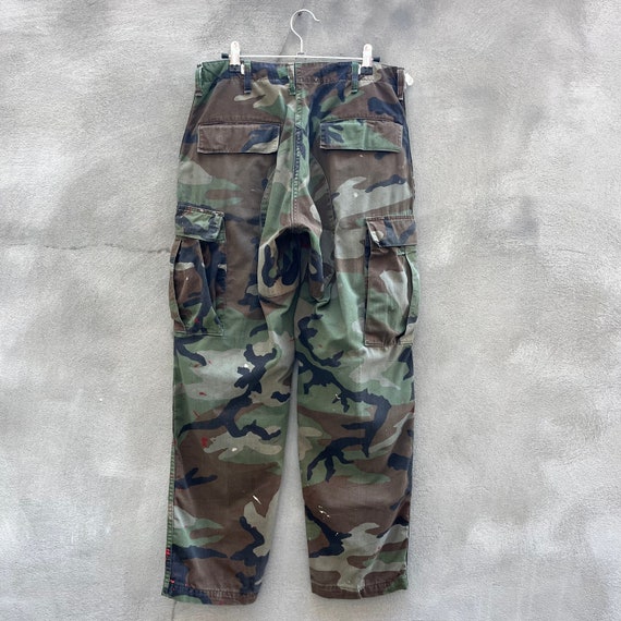 80’s Military Woodland Camo Paint-splatter Cargo Pants - Gem