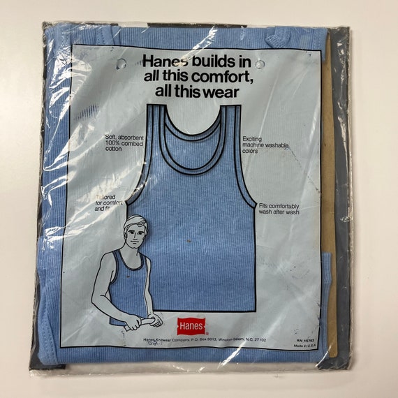 60’s-70’s Hanes Under Colors Dead-stock Blue Tank… - image 2