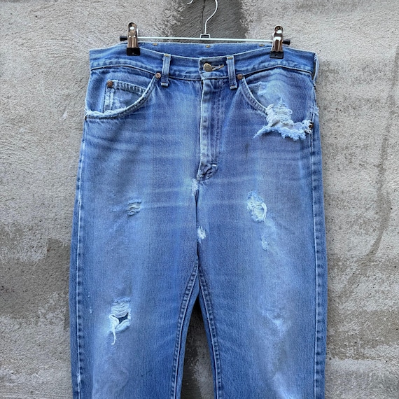 80's Lee Riders Thrashed & Repaired Denim Jeans - image 11