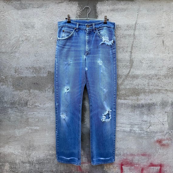 80's Lee Riders Thrashed & Repaired Denim Jeans - image 1