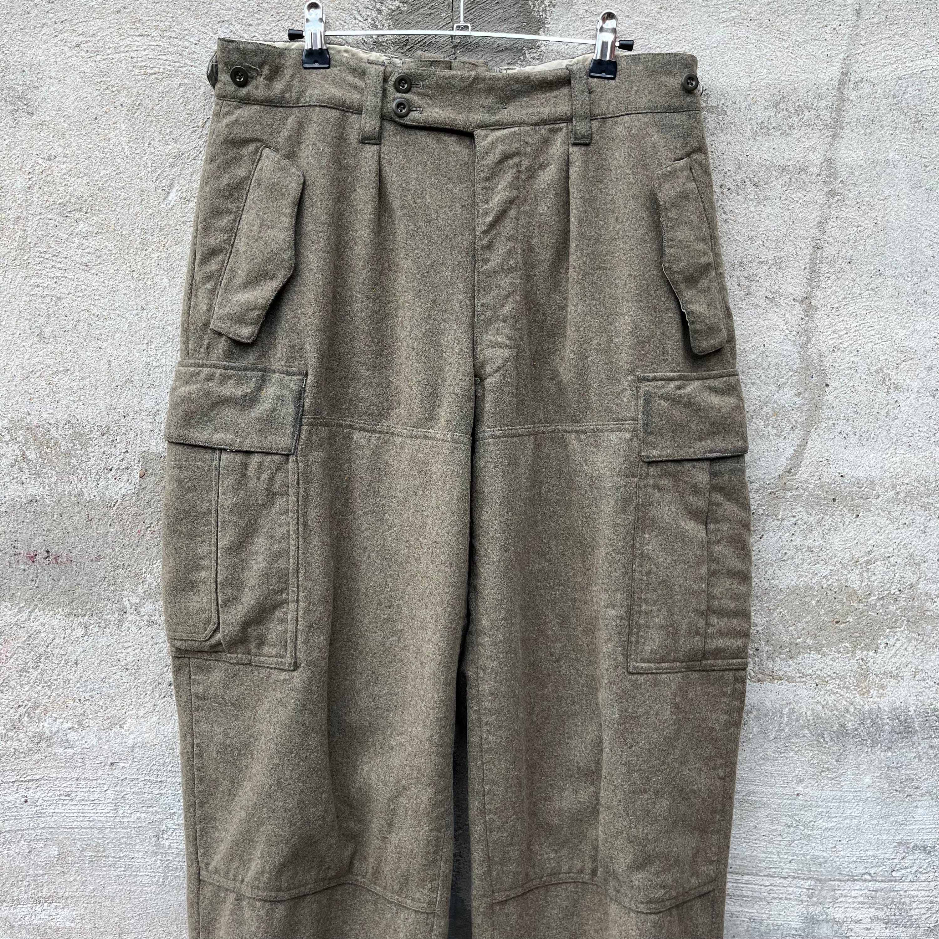 70s vintage Charter woolpoly buggy スラックス Vintage 1968 US Army Green Wool Cargo Pants With Suspenders