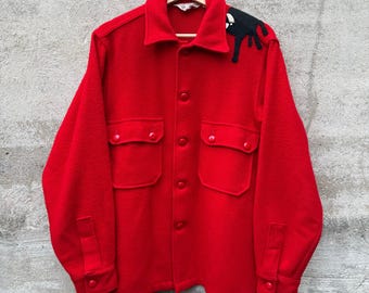 50's Boy Scout Ranch Bull Red Wool Button Down