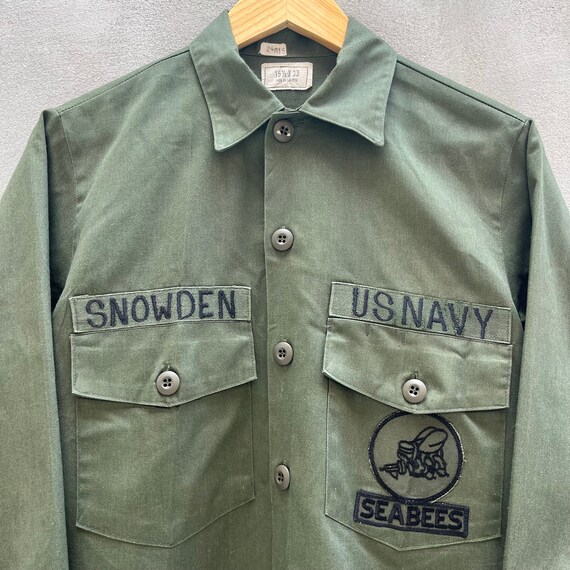 80s USN Seabees Fatigue Button Down Shirt - image 2