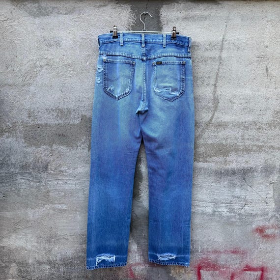80's Lee Riders Thrashed & Repaired Denim Jeans - image 2