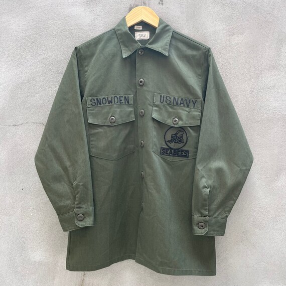 80s USN Seabees Fatigue Button Down Shirt - image 1