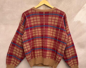 80's Vintage Plaid Woven Sweater