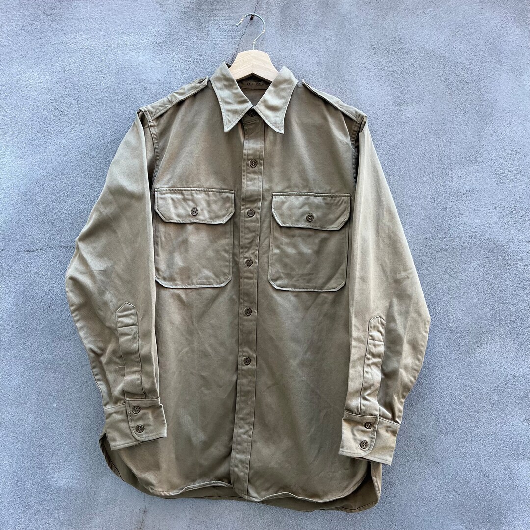 48 Military Khaki Button Down Etsy