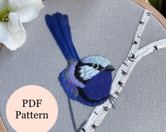 Bird Embroidery Pattern | Thread Painting Tutorial | Splendid Fairywren | Digital Download PDF