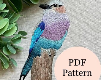 Bird Embroidery Pattern | Thread Painting Tutorial | Lilac Breasted Roller | Digital Download PDF