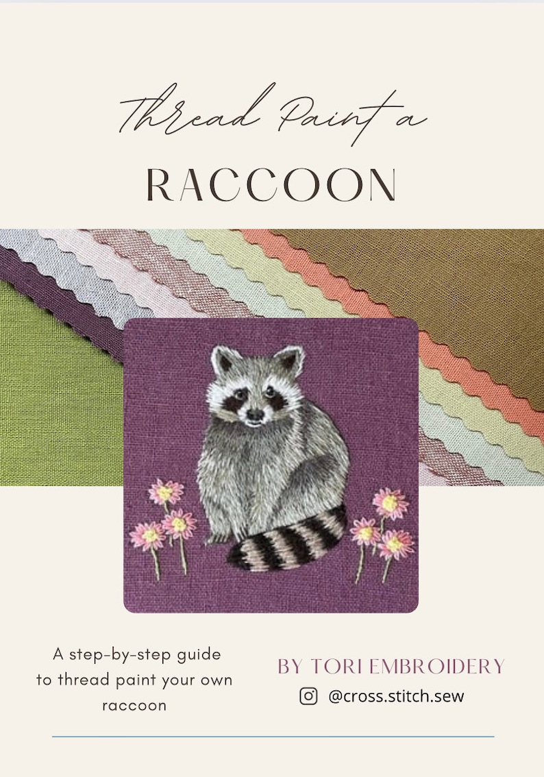 Racoon Embroidery Pattern Thread Painting Tutorial Digital Download PDF ...