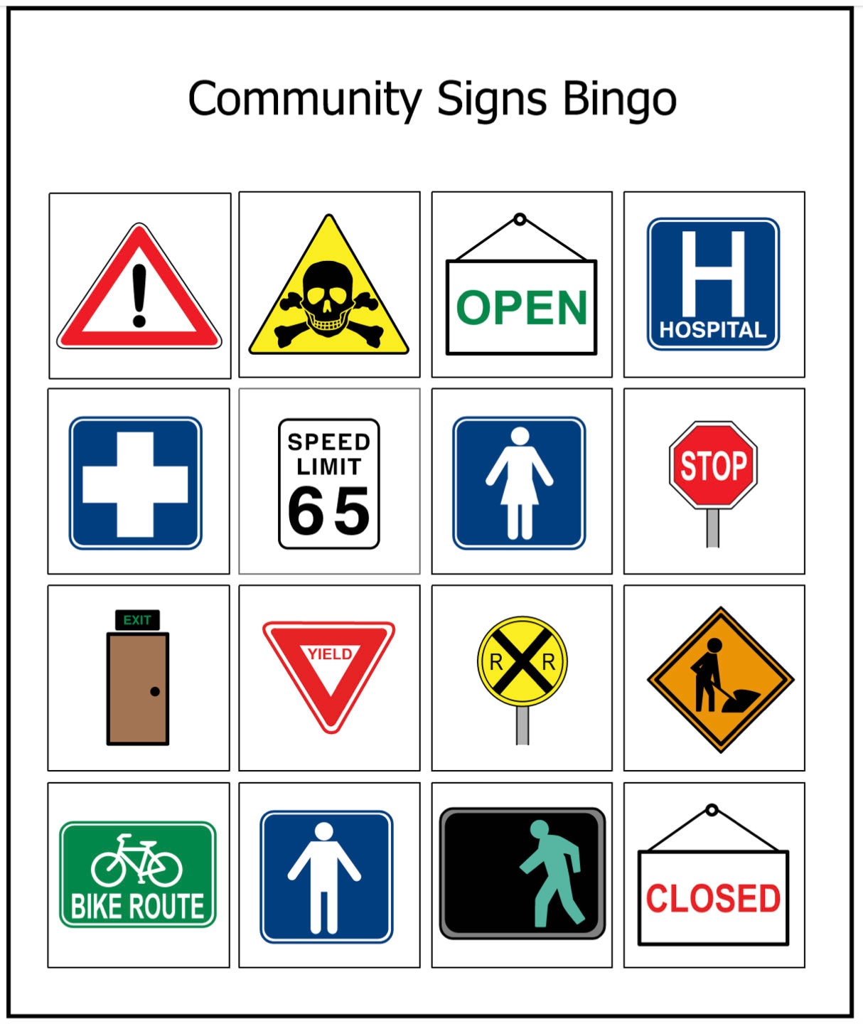 Community Signs Bingo Safety Sign Bingo Game Learning Vocational CBVI