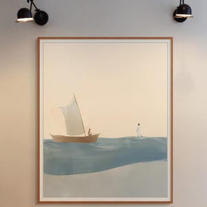 Walk on Water, Minimalist, Jesus and Peter, christian modern art, bible sketches, DIGITAL PRINT, Bible wall art, christian home decor