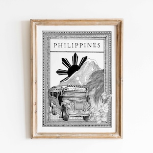 Philippines Jeepney Fine Art Print, Filipino Giclée, Philippines Travel Poster, Ink Hand Drawn, Travel Lover Gift, Pinoy Pride, Pilipinas
