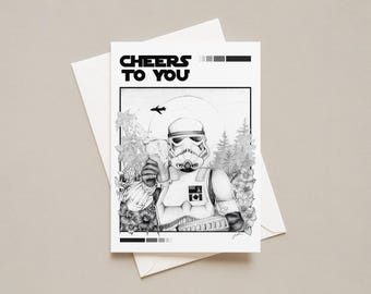Stormtrooper Greeting Card, Star Wars Birthday Card, 4x6 Blank Card with Envelope, Kids Party, Star Wars Fan, Cheers to You, TV Fandom Art
