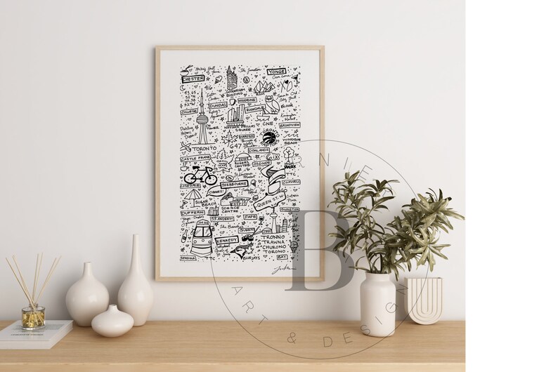 Toronto City Print Canada Home Decor Housewarming Gift Doodle Etsy