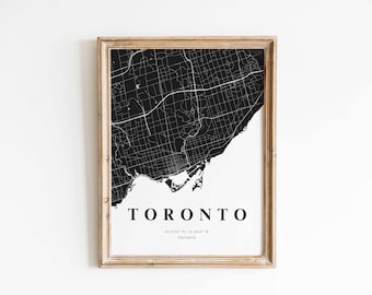 Black and White Toronto Map Art Print, Modern Canada Wall Decor