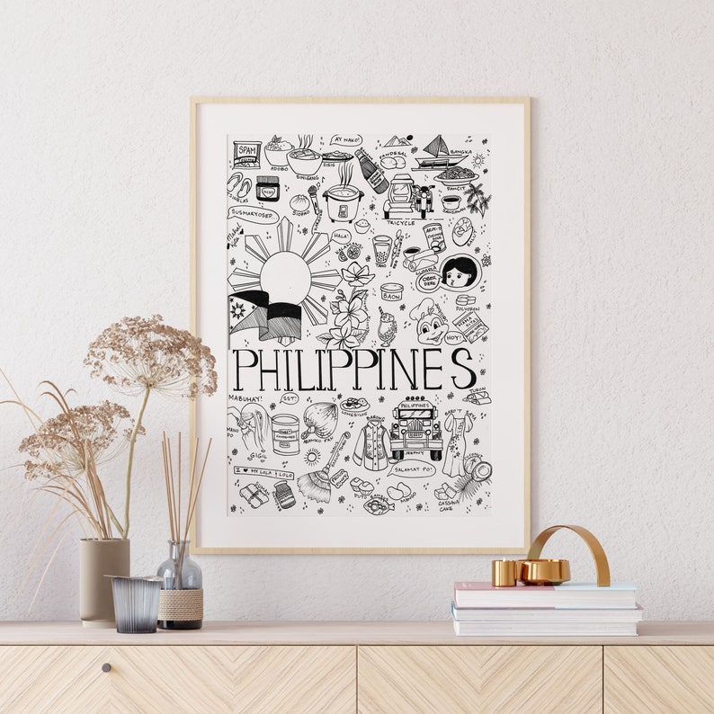 Filipino Relatable Art Print, Philippines Collage Poster, Pinoy Pride Illustration, Filipino Digital Download Filipino Food Cuisine Jollibee image 4