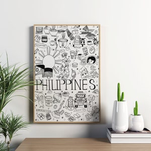 Filipino Relatable Art Print, Philippines Collage Poster, Pinoy Pride Illustration, Filipino Digital Download Filipino Food Cuisine Jollibee image 5