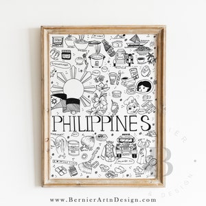 Filipino Relatable Art Print, Philippines Collage Poster, Pinoy Pride Illustration, Filipino Digital Download Filipino Food Cuisine Jollibee image 1