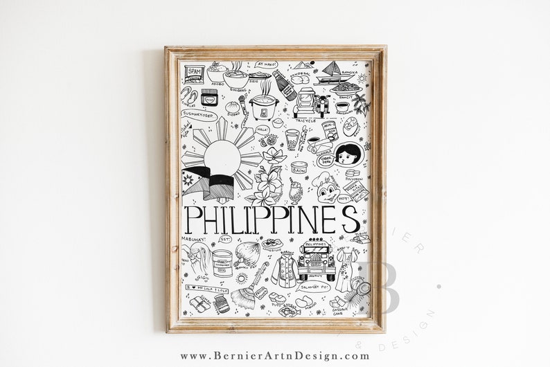 Filipino Relatable Art Print, Philippines Collage Poster, Pinoy Pride Illustration, Filipino Digital Download Filipino Food Cuisine Jollibee image 1