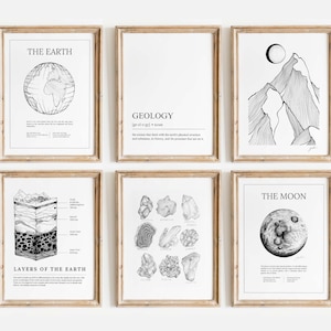 Geologie-Wissenschaftsliebhaber Bündel von sechs Drucken Geologie-Wissenschaftsliebhaber Bündel von sechs Infografik-Gesteinen Kristallen Mineralien Bergnatur Kunst Astronomie Dekor Erde