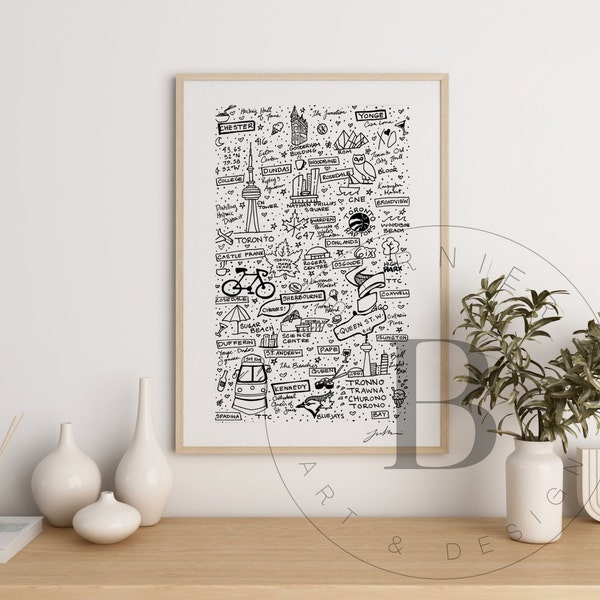 Toronto City Print Canada Home decor Housewarming gift Doodle Collage Digital Download City Print Toronto Poster Toronto Wall Art