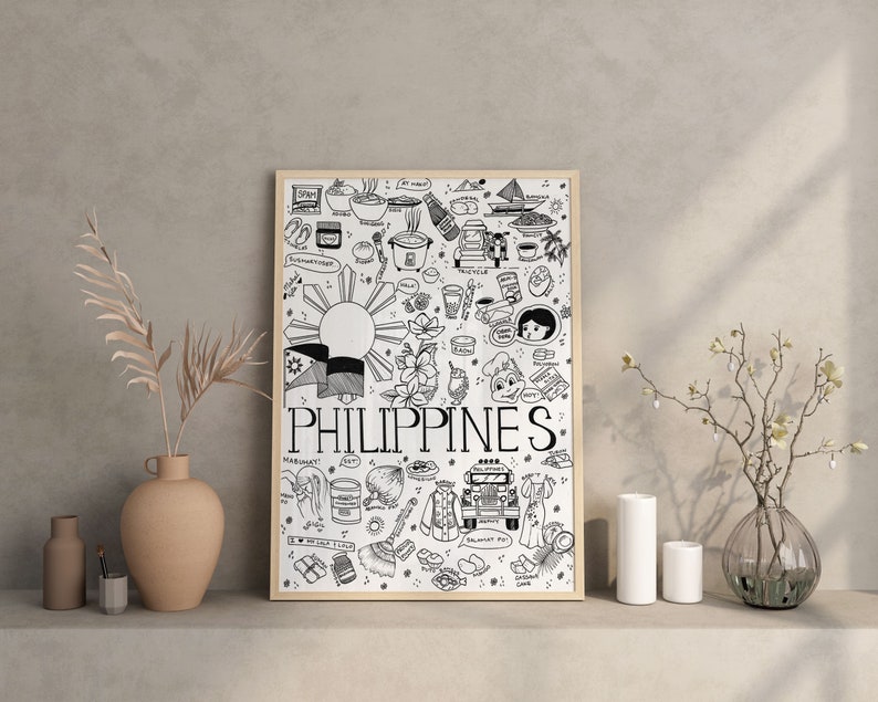 Filipino Relatable Art Print, Philippines Collage Poster, Pinoy Pride Illustration, Filipino Digital Download Filipino Food Cuisine Jollibee image 3