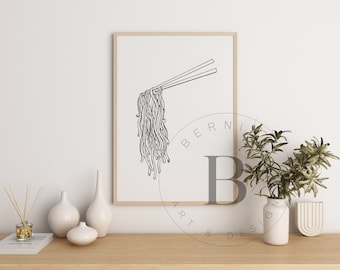 Ramen Poster Illustration Hand Drawn Japanese Food Kitchen Decor Noodle Art Food Art Digital DOWNLOAD Printable Wall Art Ramen Print Minimal