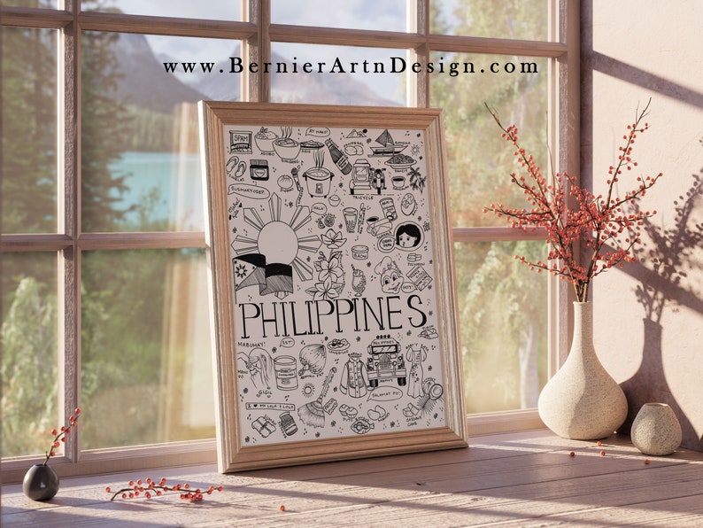 Filipino Relatable Art Print, Philippines Collage Poster, Pinoy Pride Illustration, Filipino Digital Download Filipino Food Cuisine Jollibee image 2