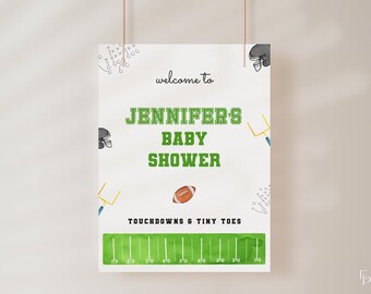 Football Baby Shower Welcome Sign Template for Touchdowns & Tiny Toes Baby Shower Welcome Poster Editable Download | VINCE Collection